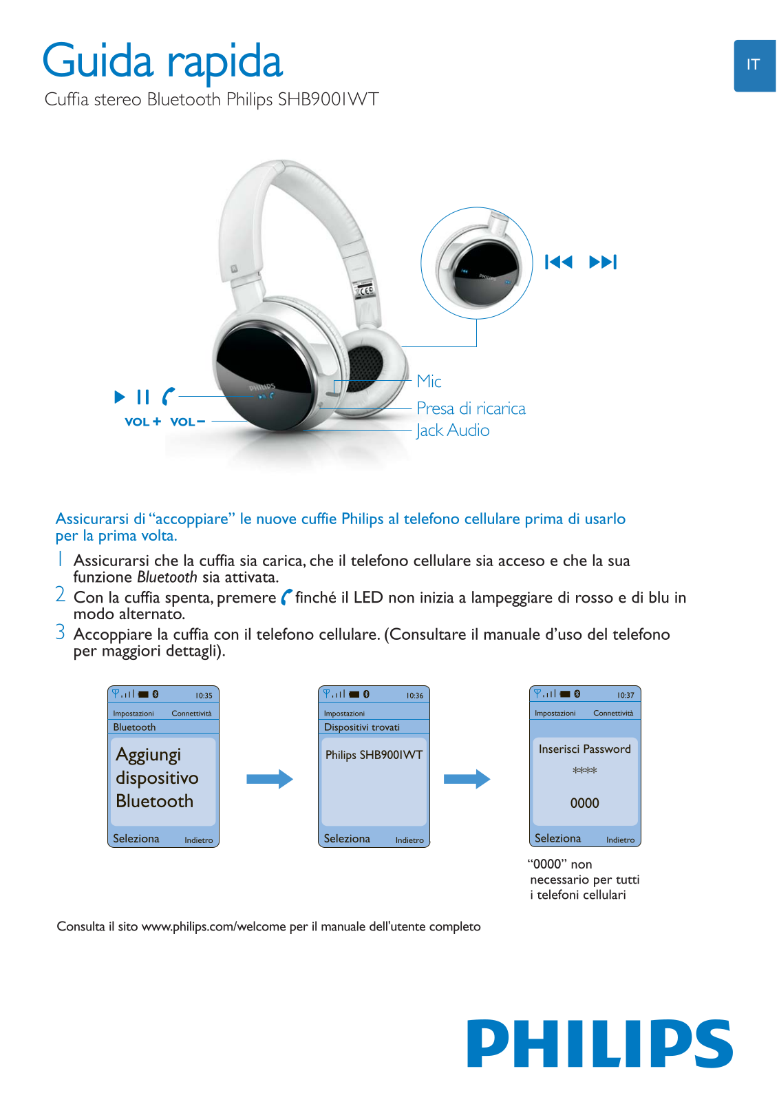 Philips SHB9001WT/00 Quick Start Guide