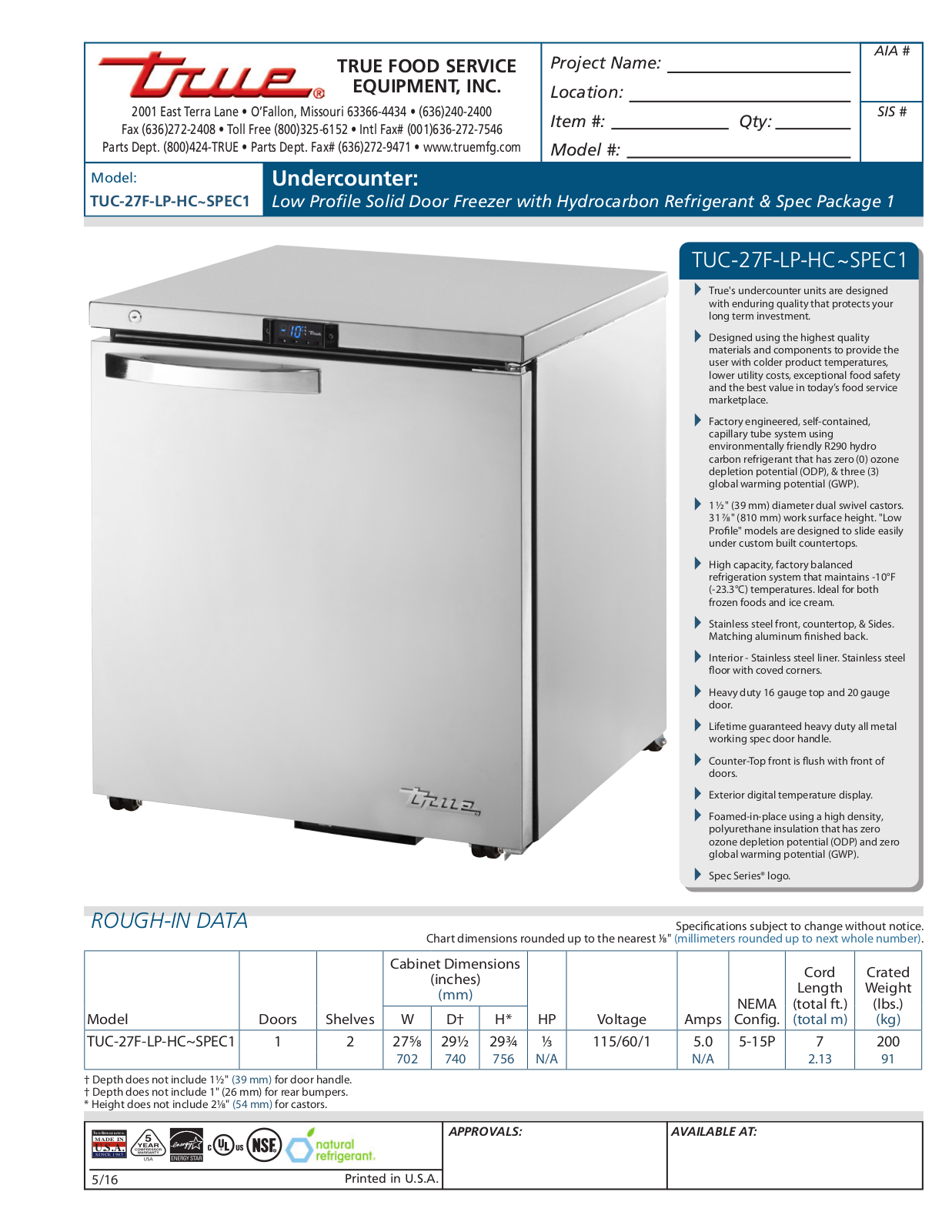 True TUC-27F-LP-HC User Manual