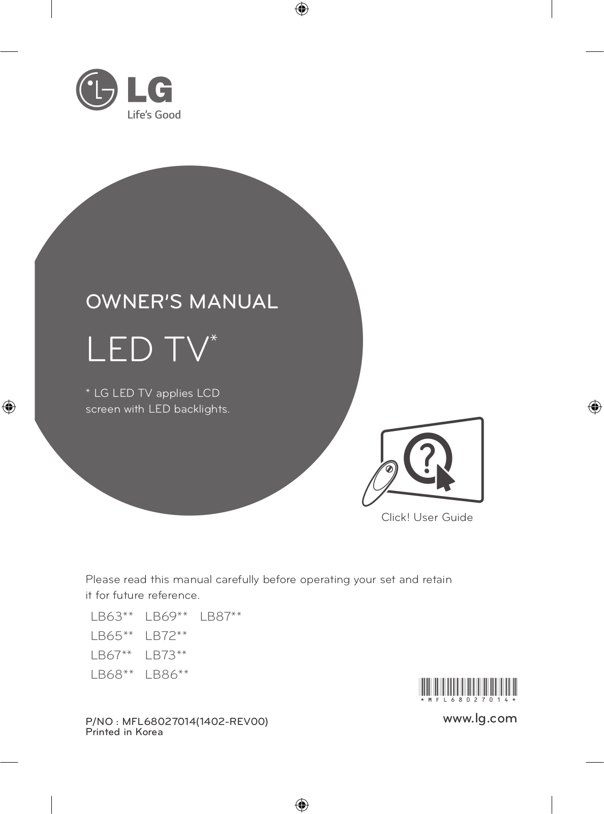 LG 55LB870V, 55LB652V, 47LB652V, 42LB730V, 42LB670V Owner’s Manual