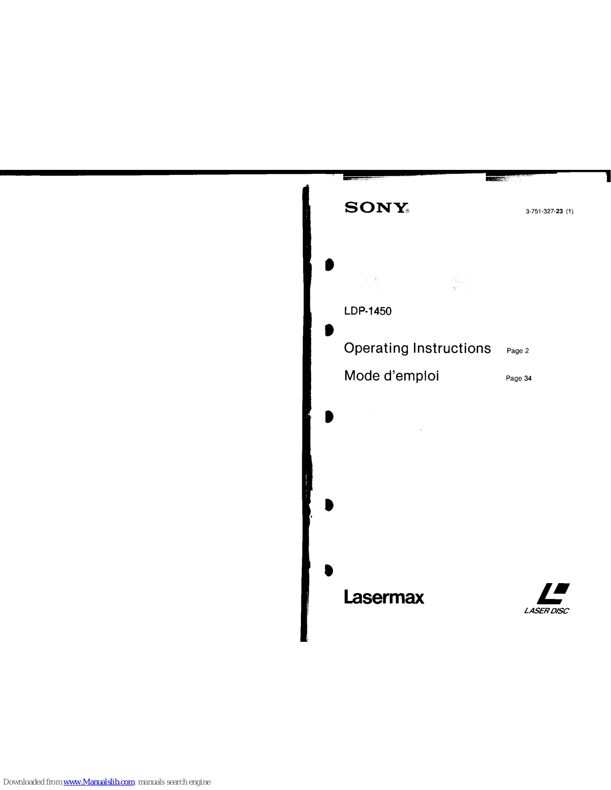 Sony Lasermax LDP-1450 Operating Instructions Manual - ManualMachine.com