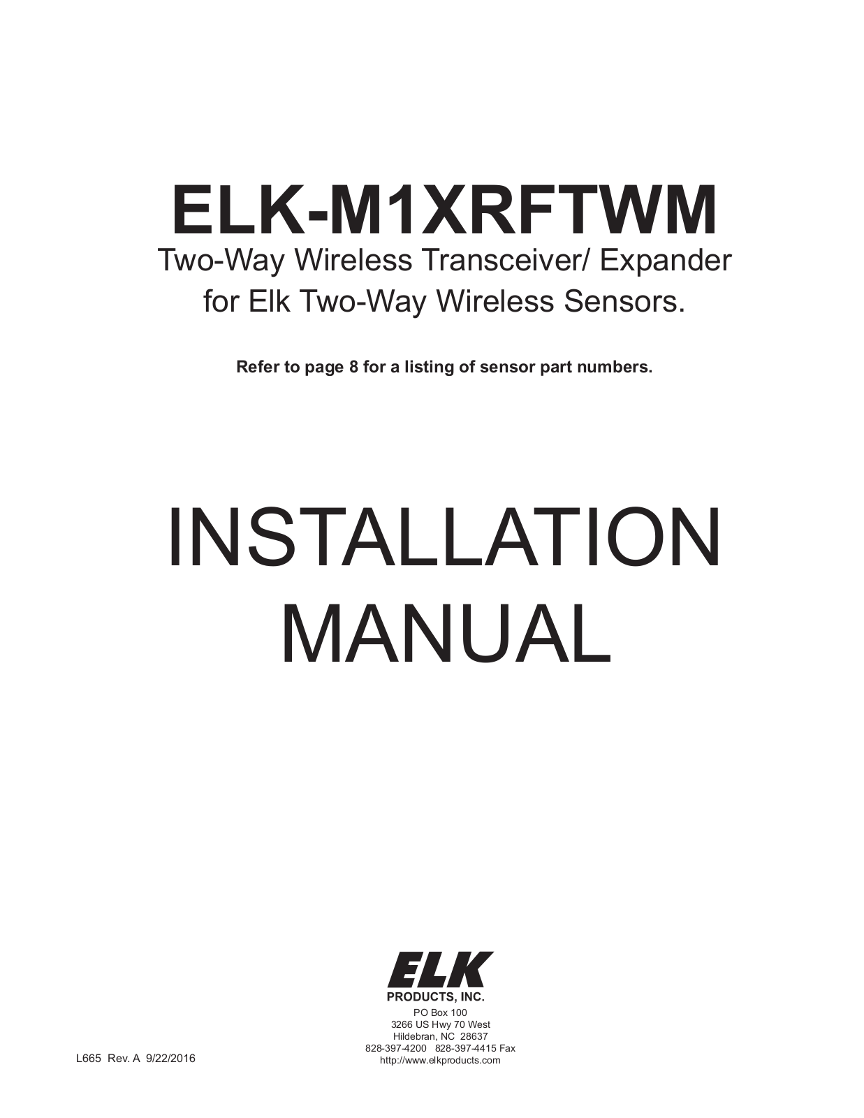 Elk ELK-M1XRFTWM User Manual