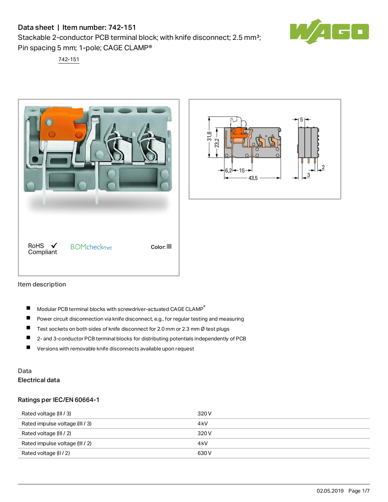 Wago 742-151 Data Sheet