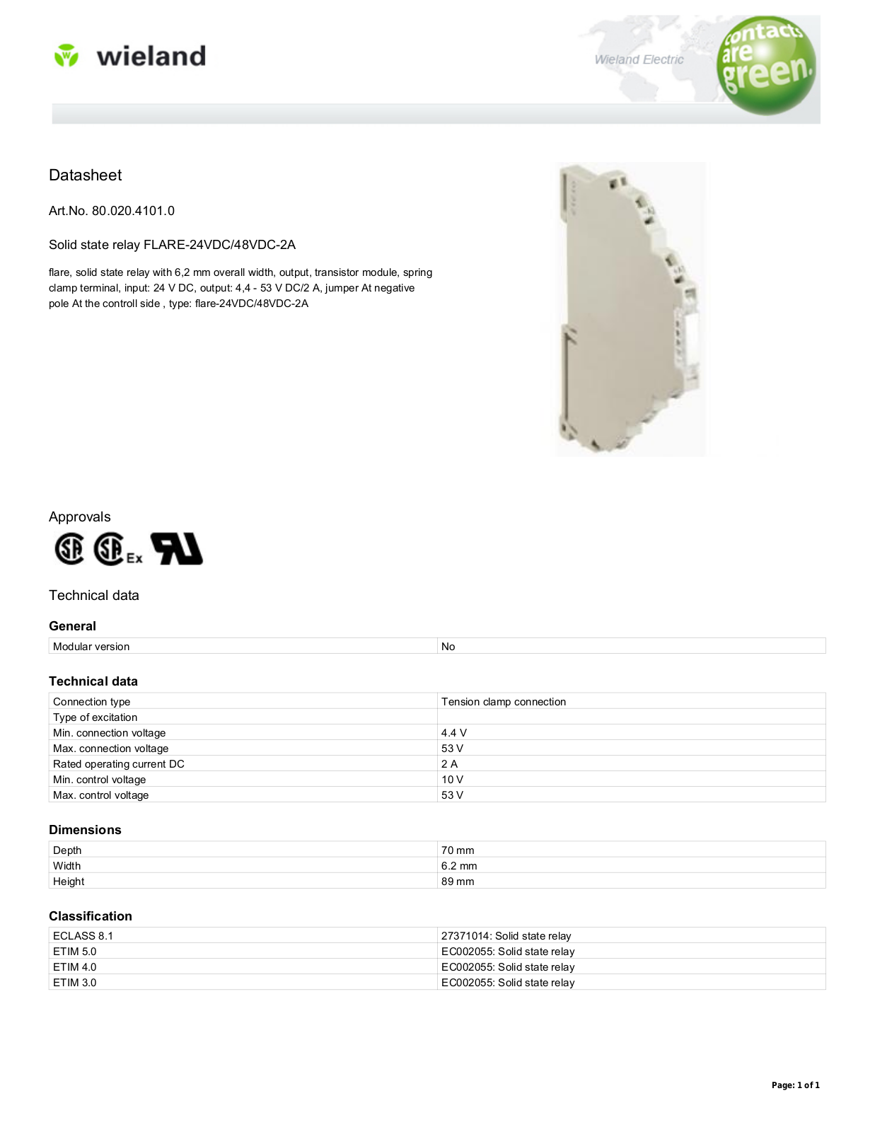 Wieland 80.020.4101.0 Data Sheet - ManualMachine.com