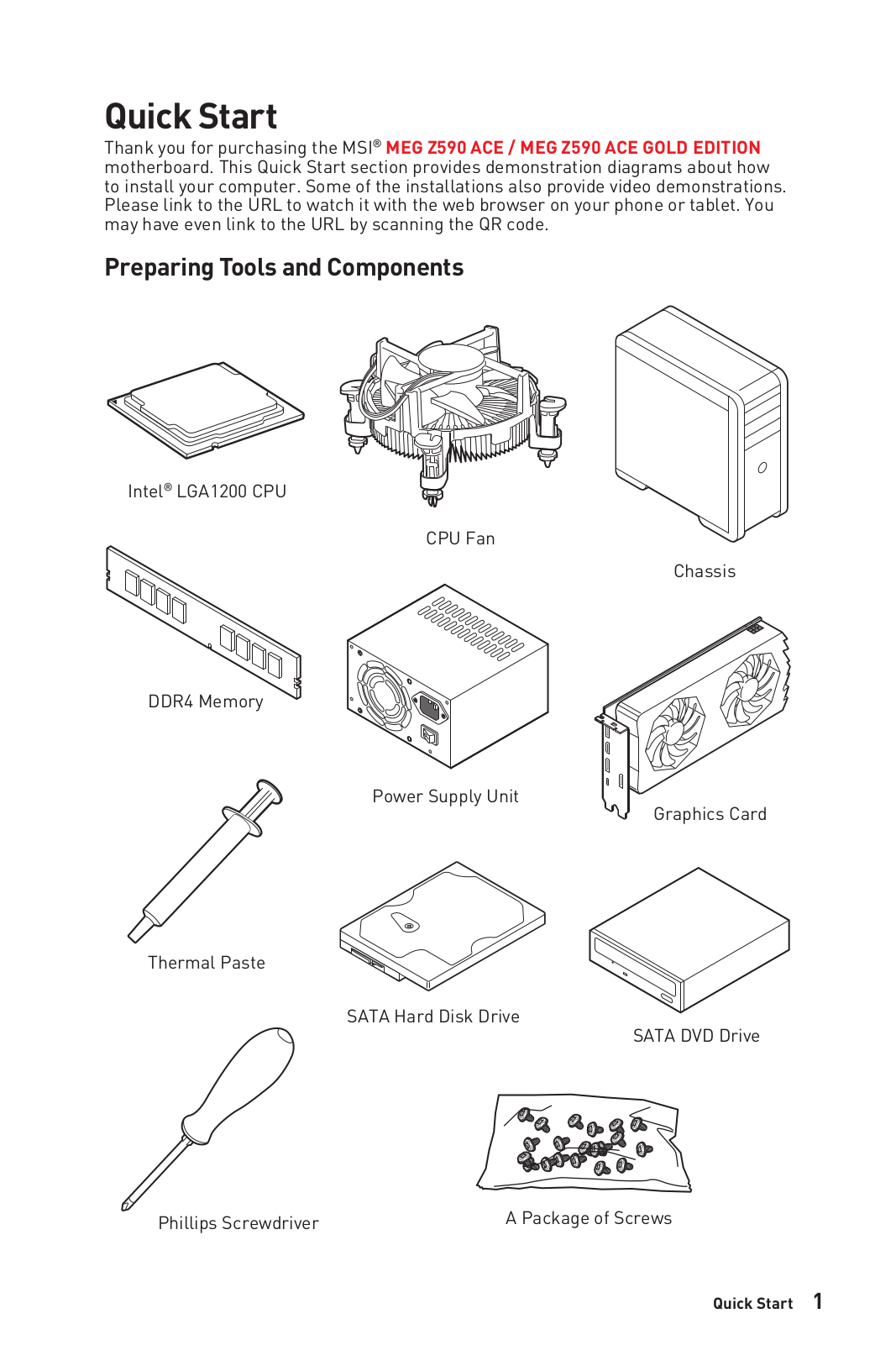 MSI MEG Z590 ACE Quick Start Guide