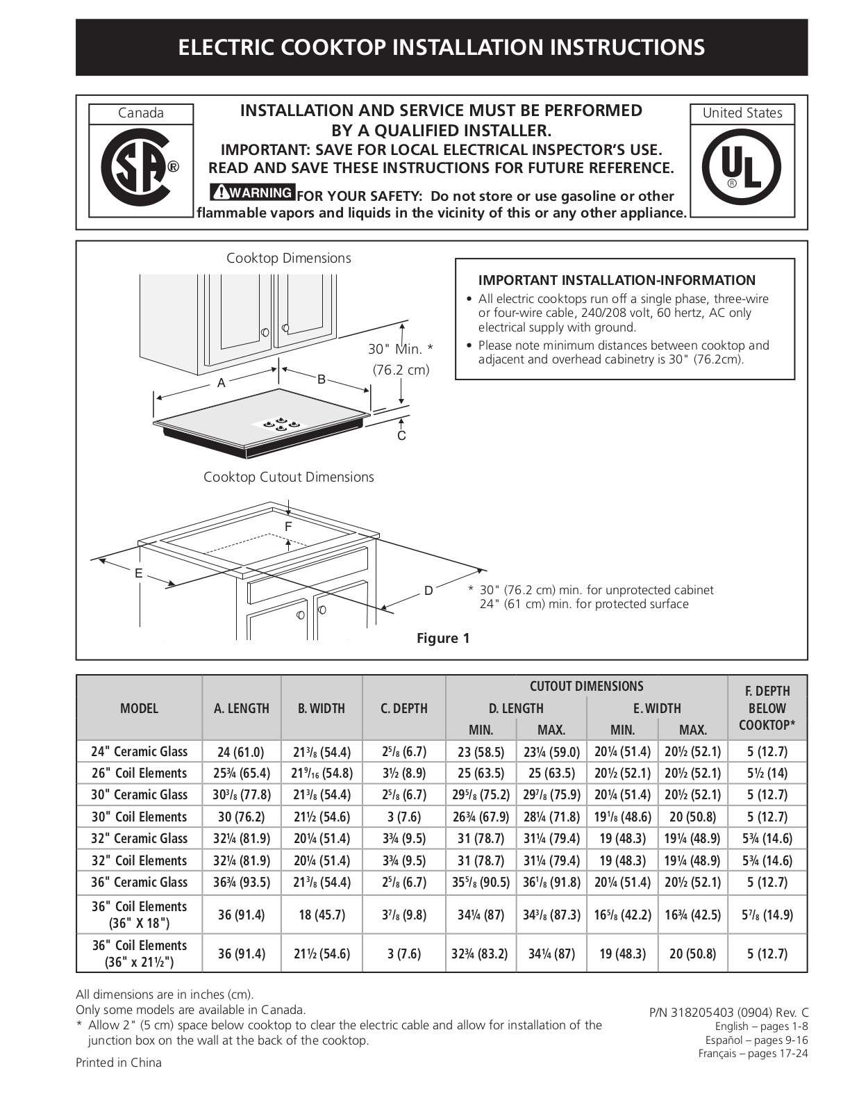 FRIGIDAIRE FFEC3624PS User Manual