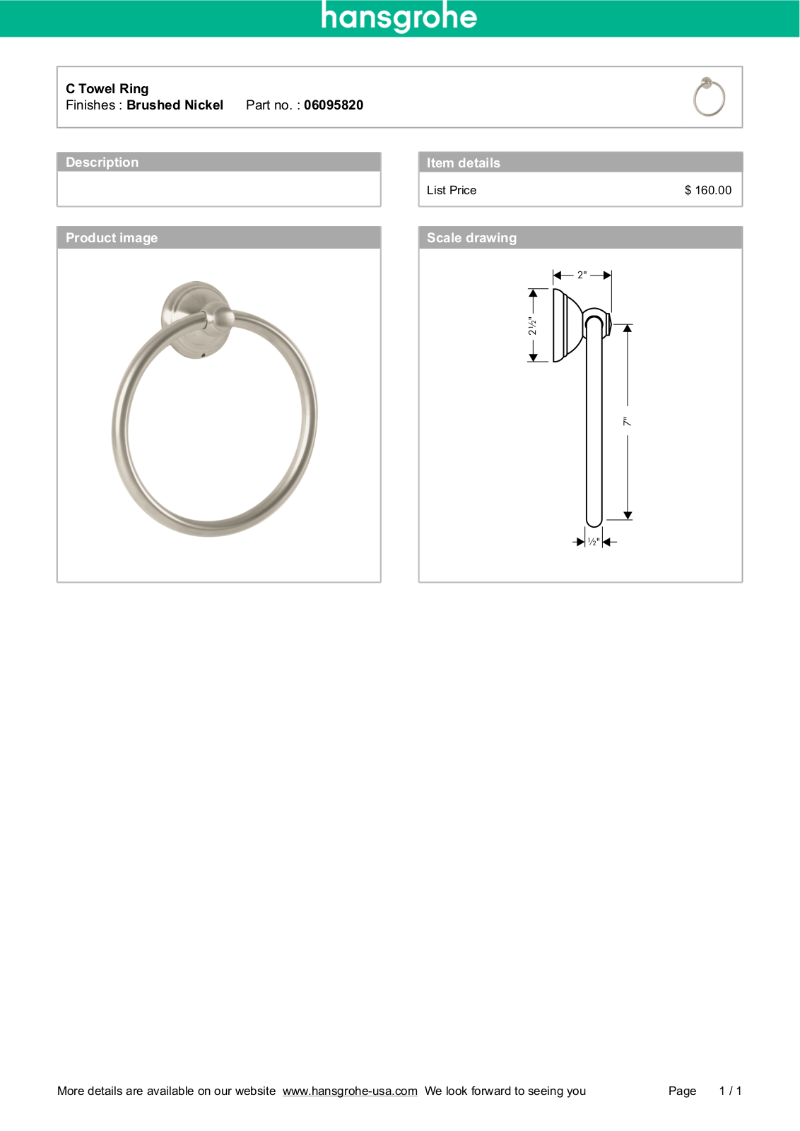 Hansgrohe 06095000 Specs