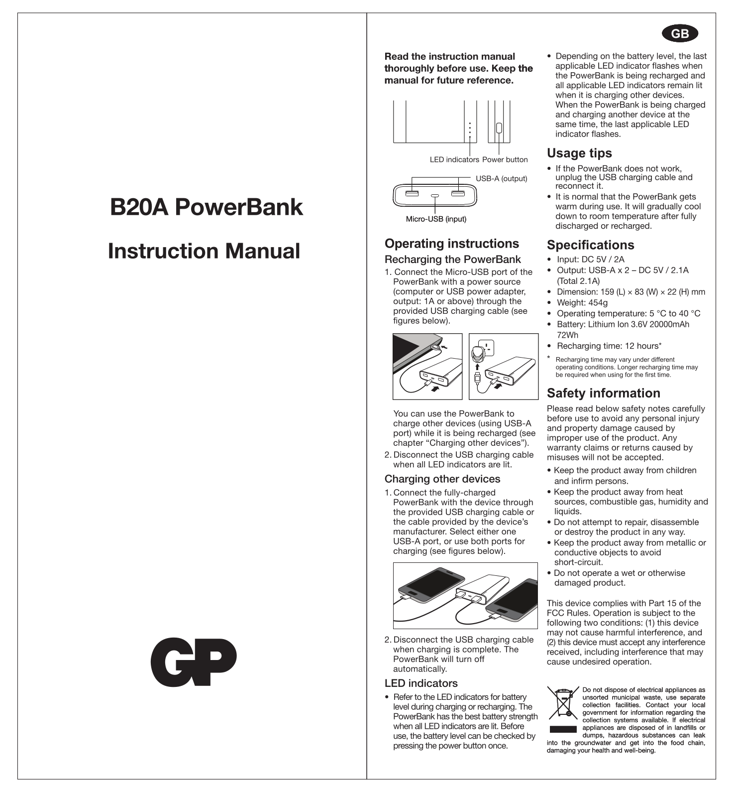 GP B20A operation manual