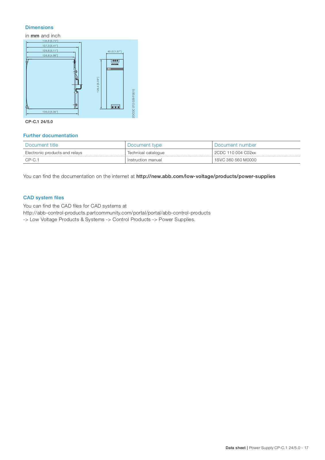 ABB CP-C.1 24/5.0 Dimensional Sheet