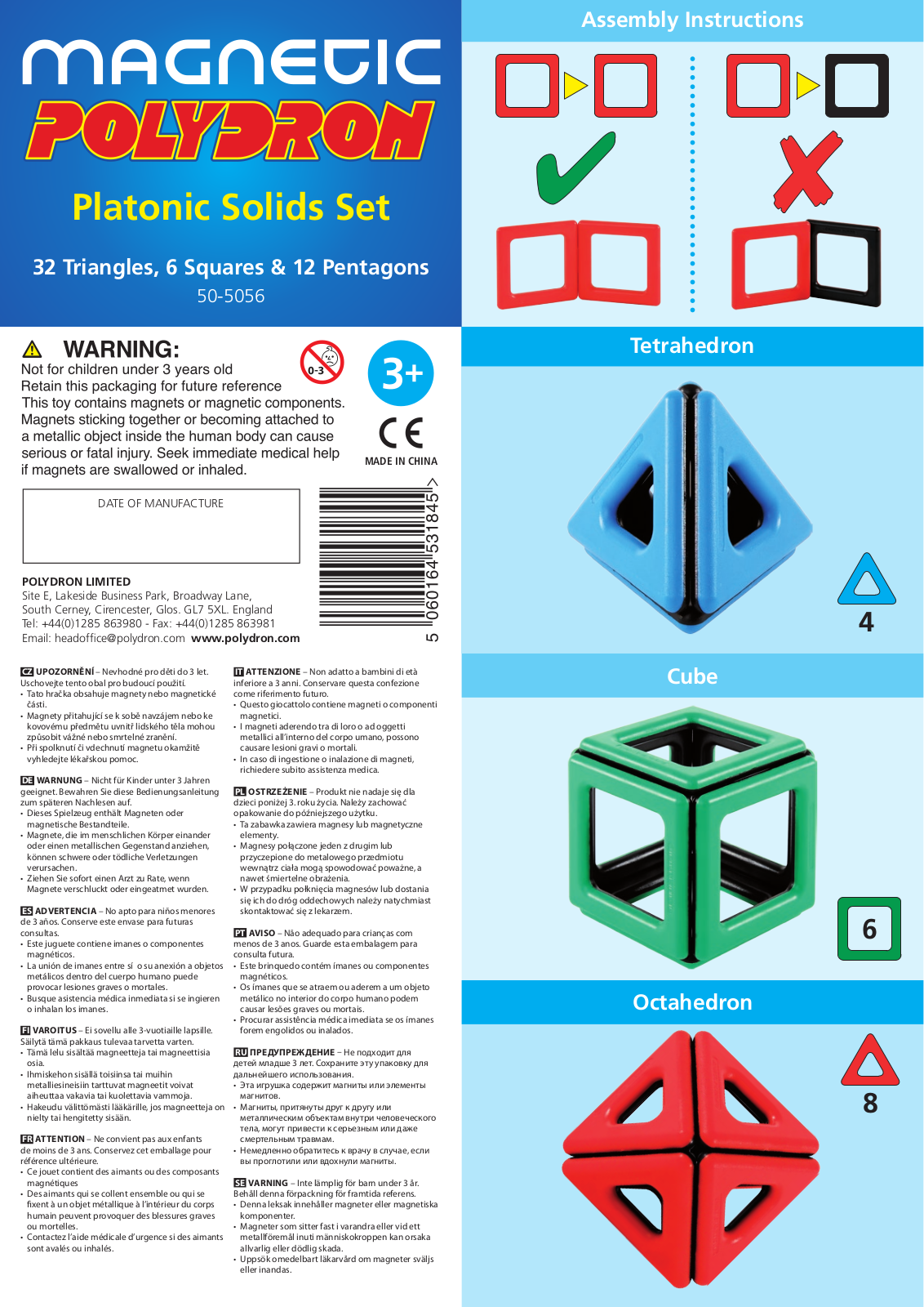 Polydron Magnetic Series, Platonic Solids Set Assembly Instructions Manual