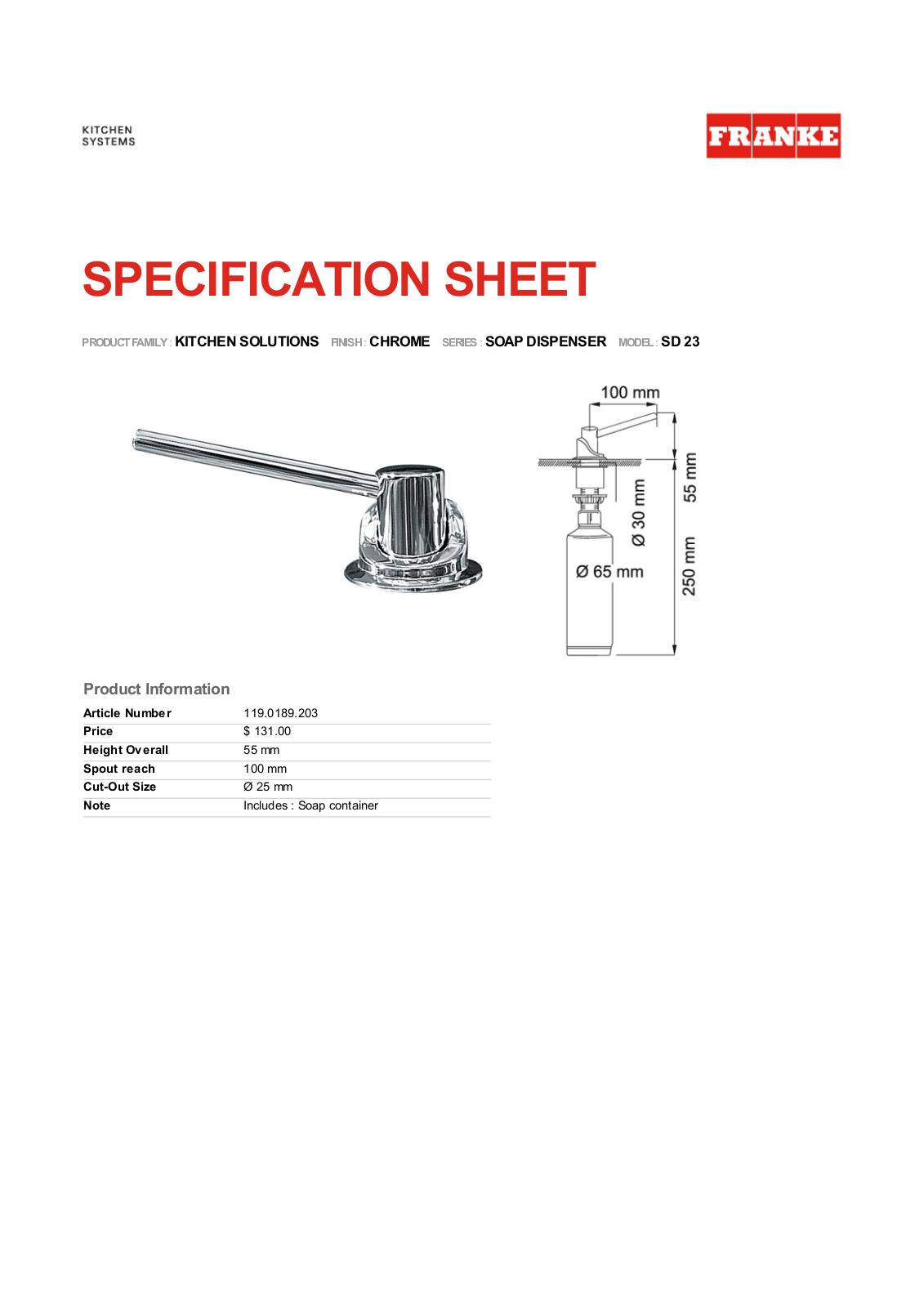 Franke Foodservice SD 23 User Manual