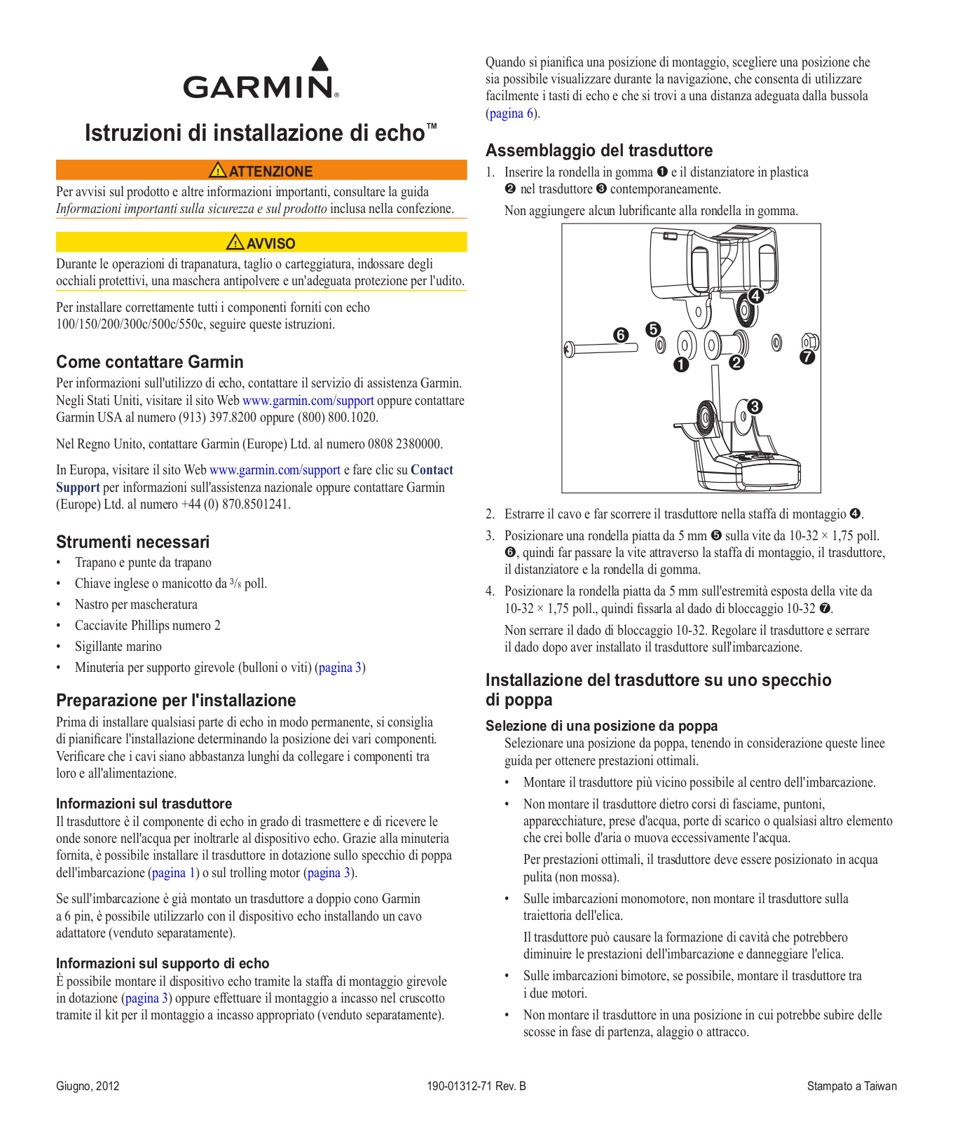 Garmin echo 300c, echo 200, echo 500c, echo 550c, echo 100 Installation manual