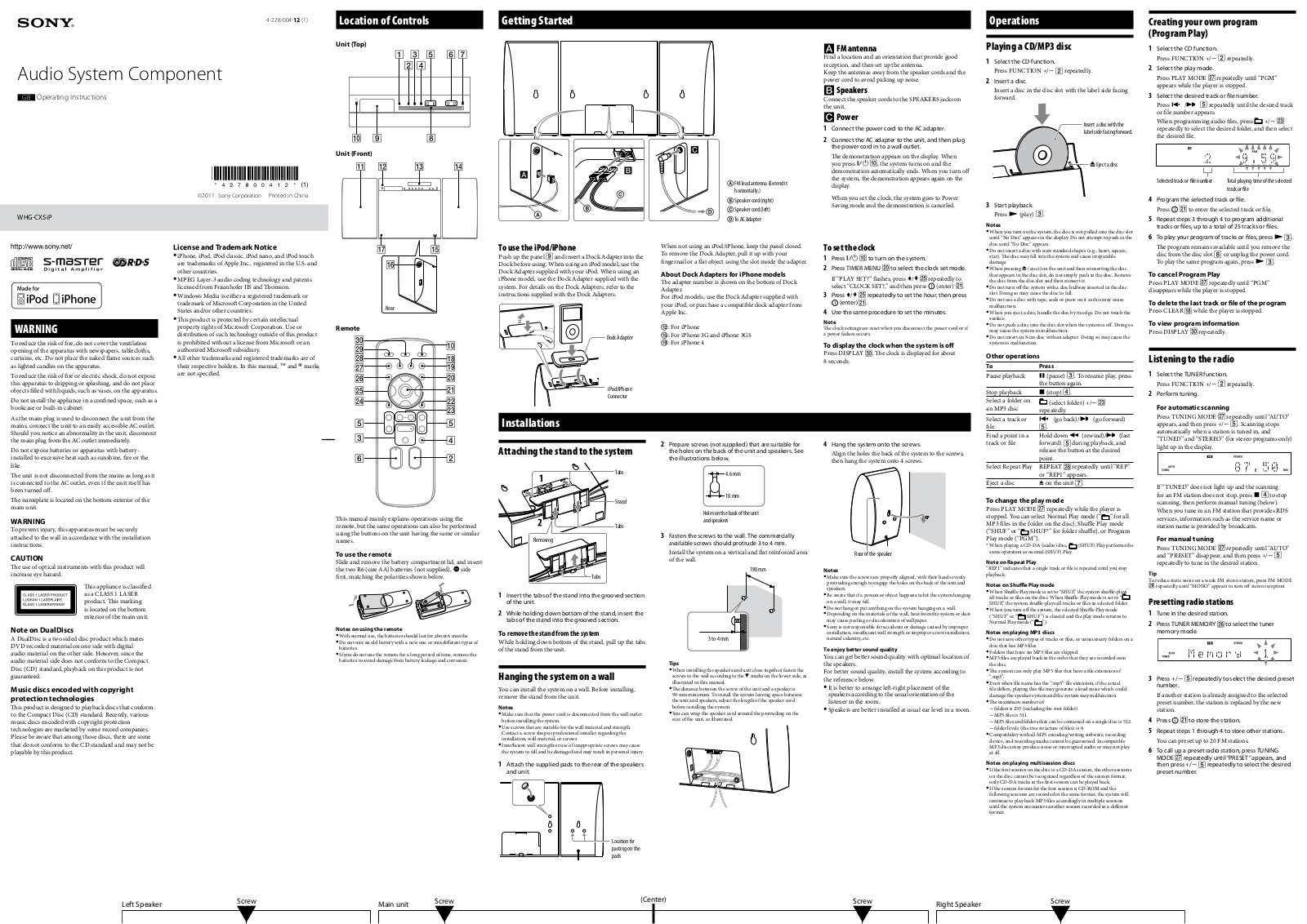 Sony WHG-CX5iP Operating Instructions Manual