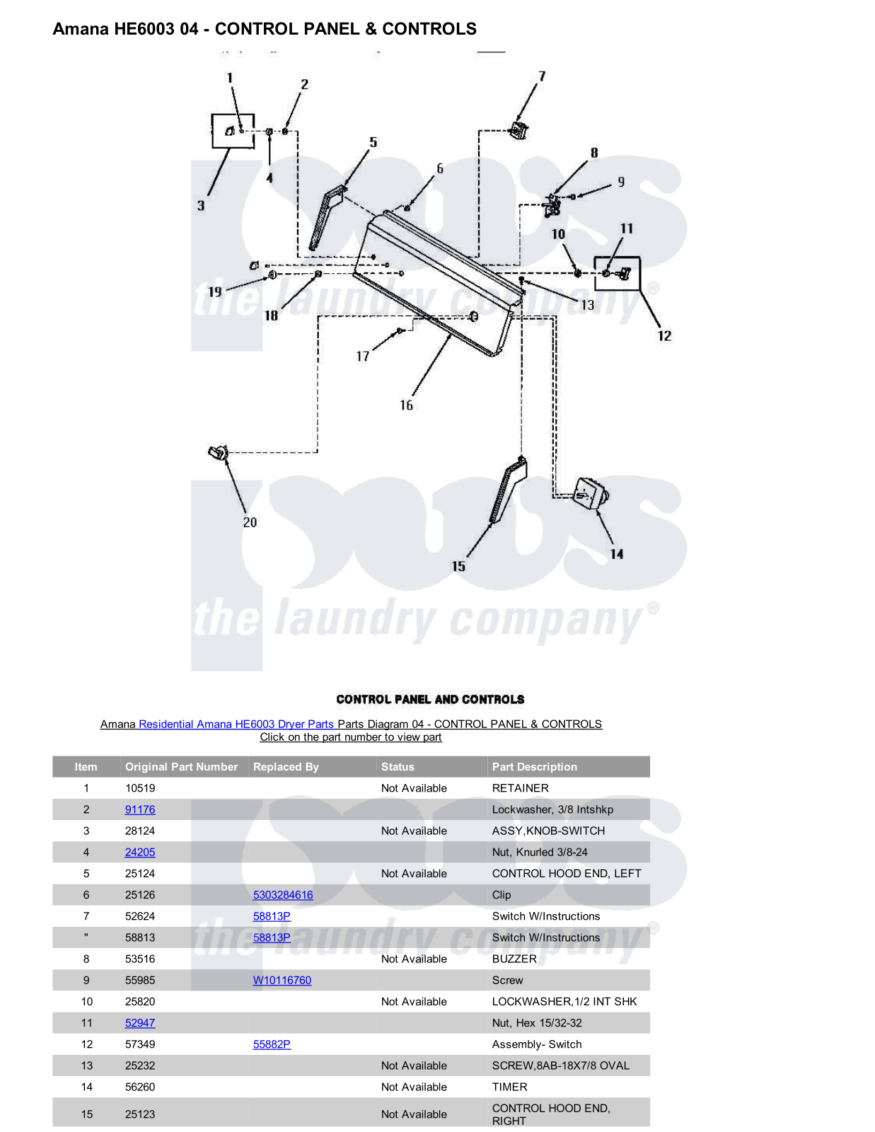 Amana HE6003 Parts Diagram