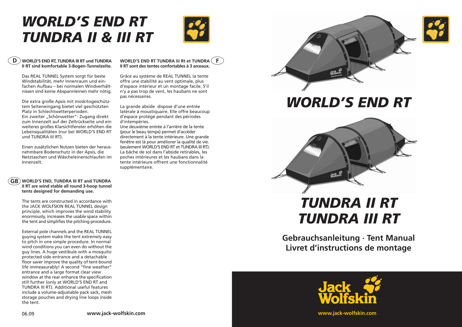 Jack Wolfskin Worlds End RT, Tundra III RT, Tundra II RT User Manual