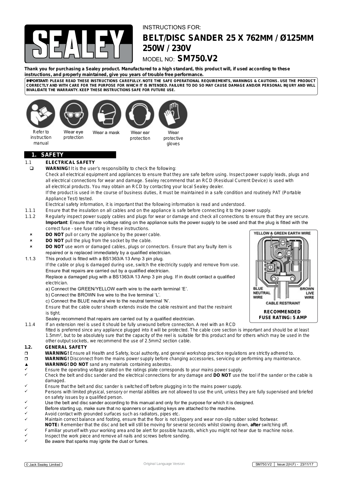 Sealey SM750.V2 Instruction Booklet