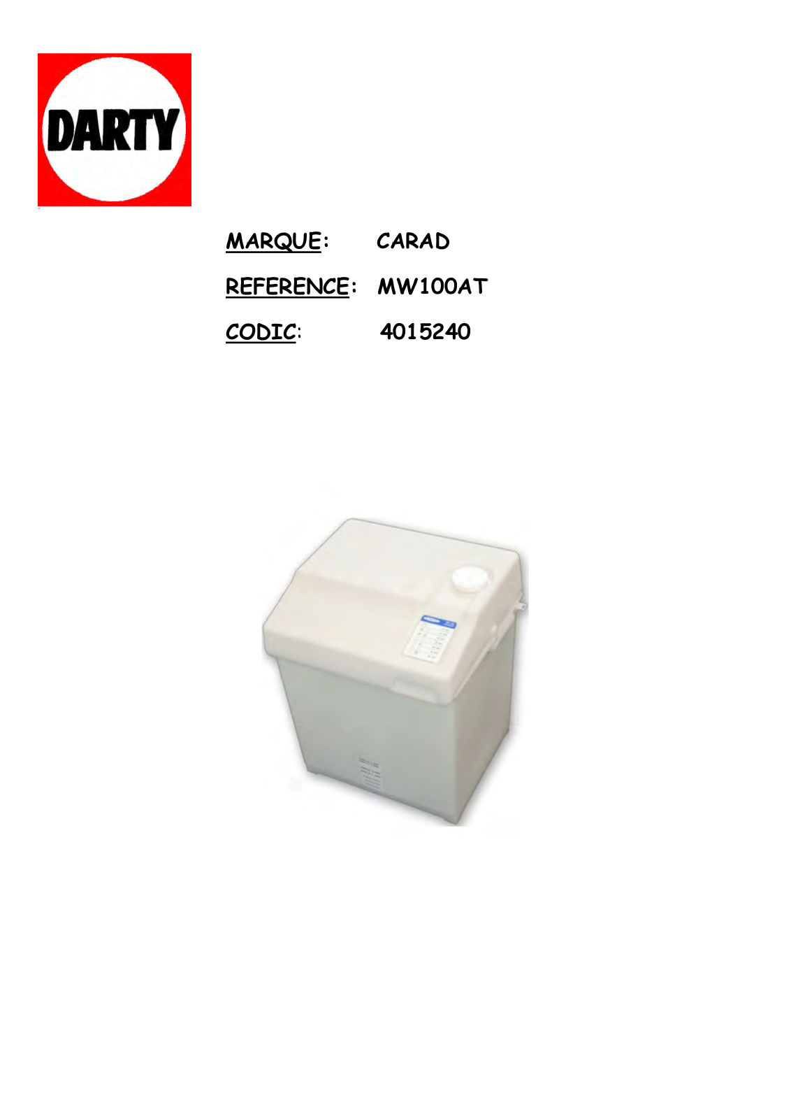 Carad MW100 User Manual