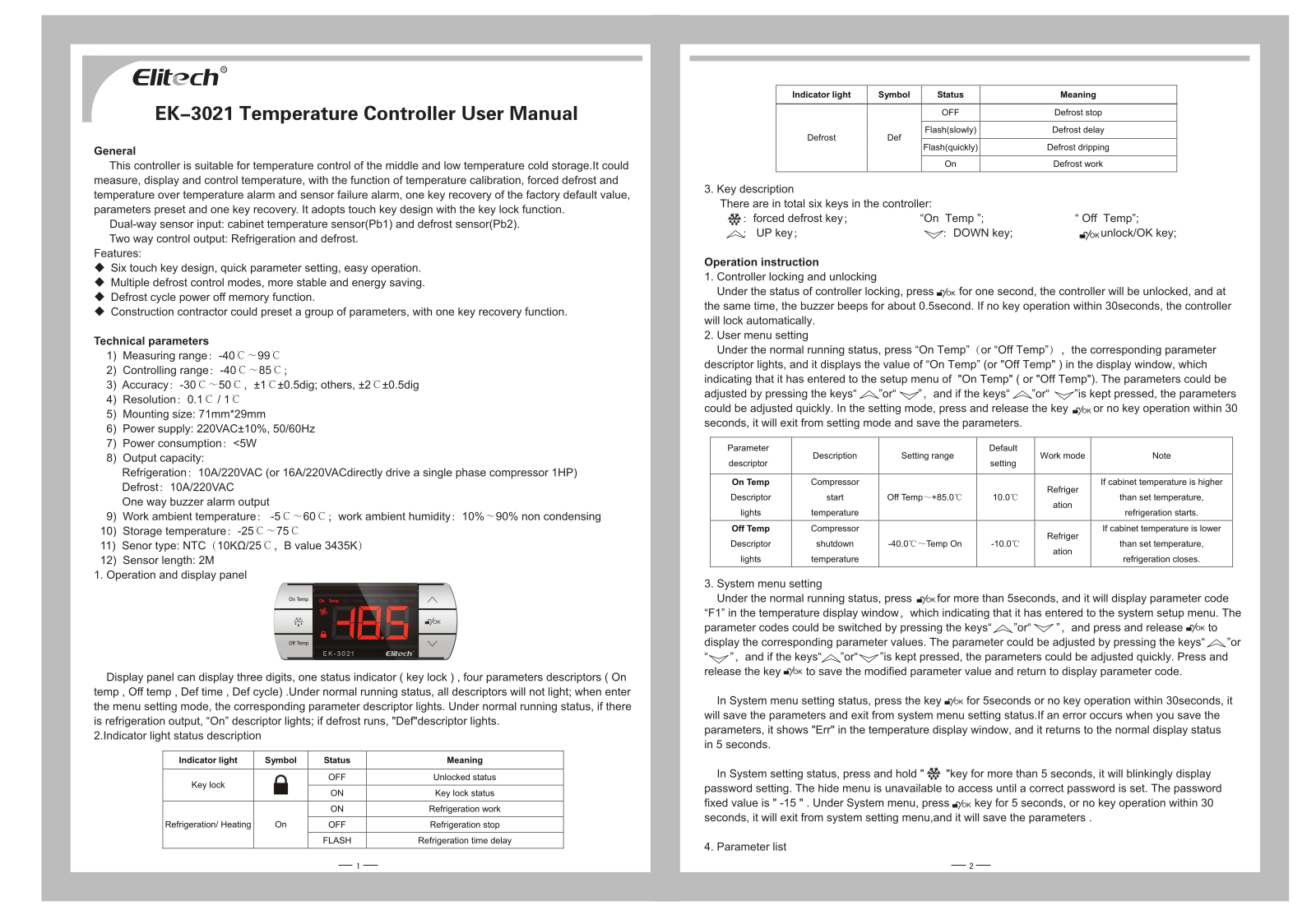 Elitech EK-3021 User Manual