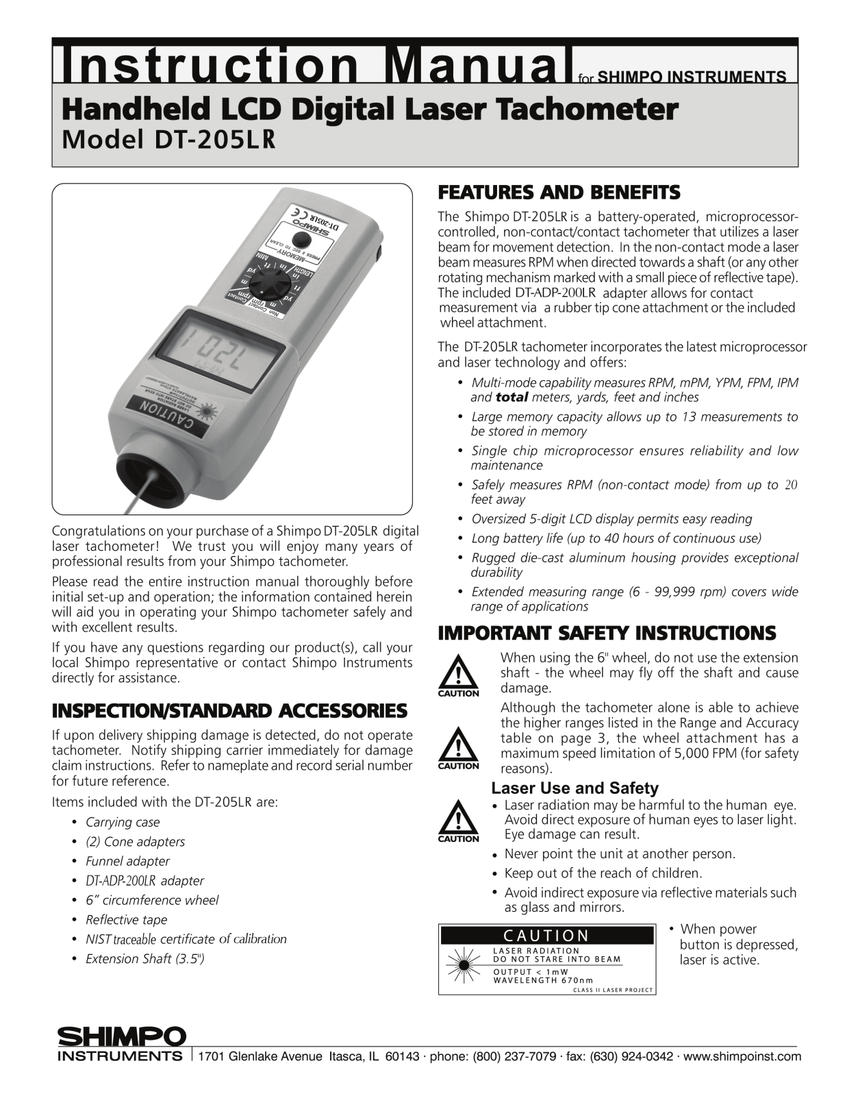 Shimpo Instruments DT-205LR Instruction Manual