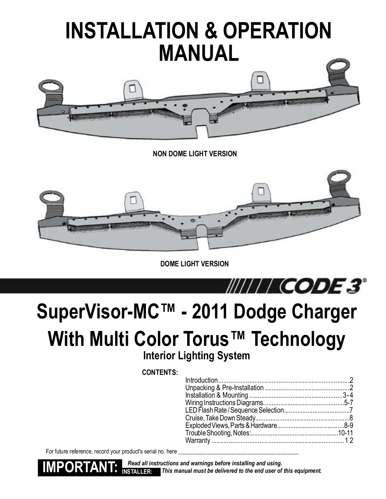 Code 3 MC SuperVisor Charger User Manual