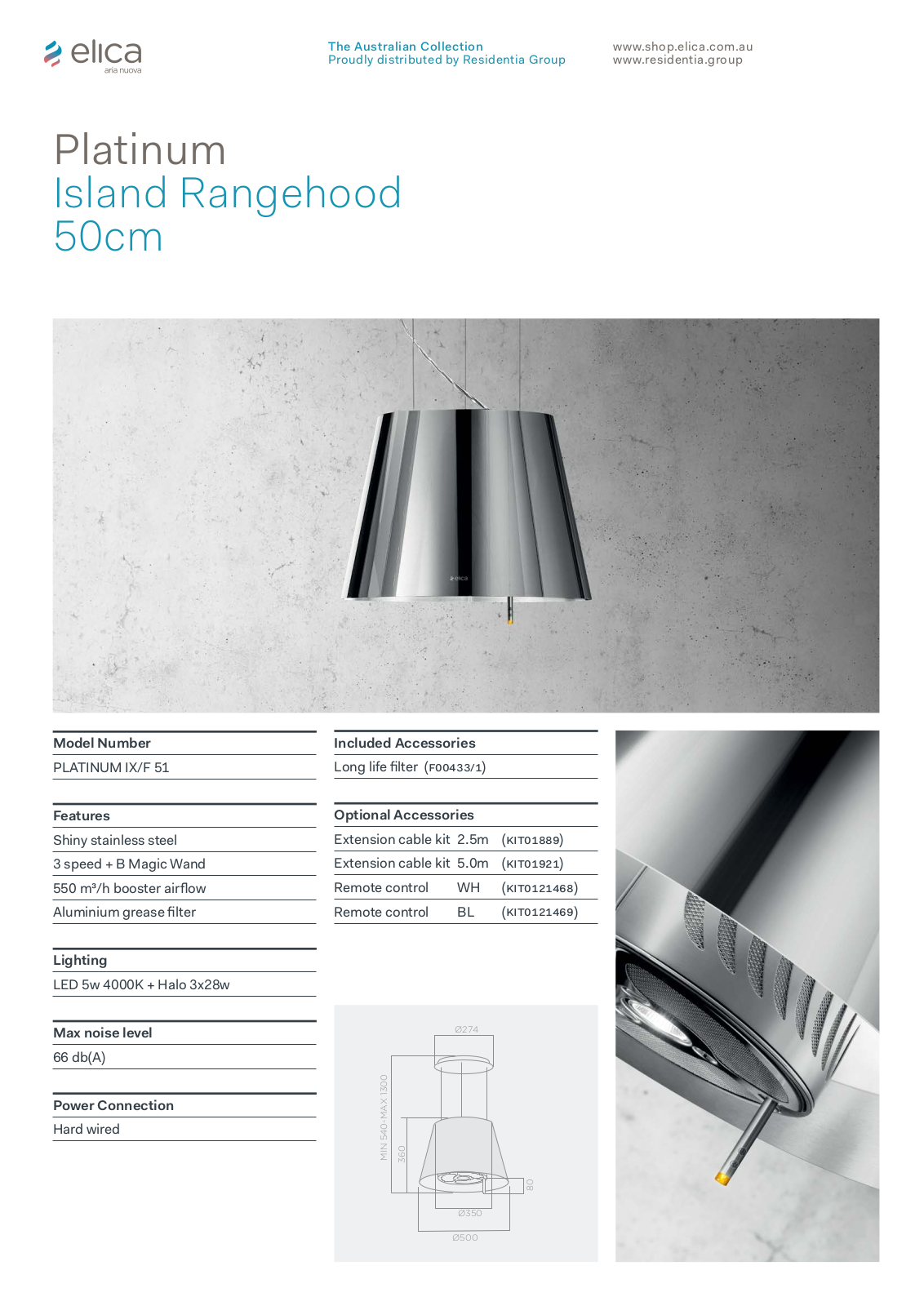 Elica PLATINUMIXF51 Specifications Sheet