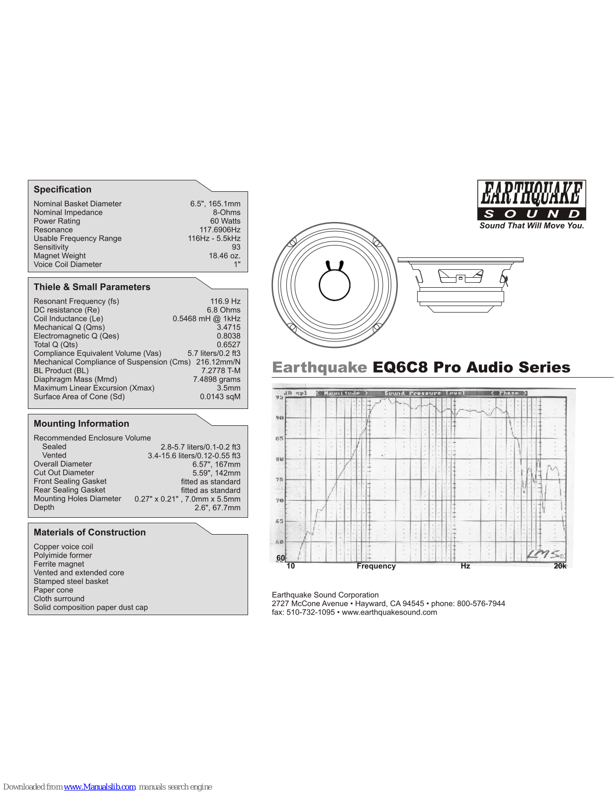 EarthQuake EQ6C8 Specifications