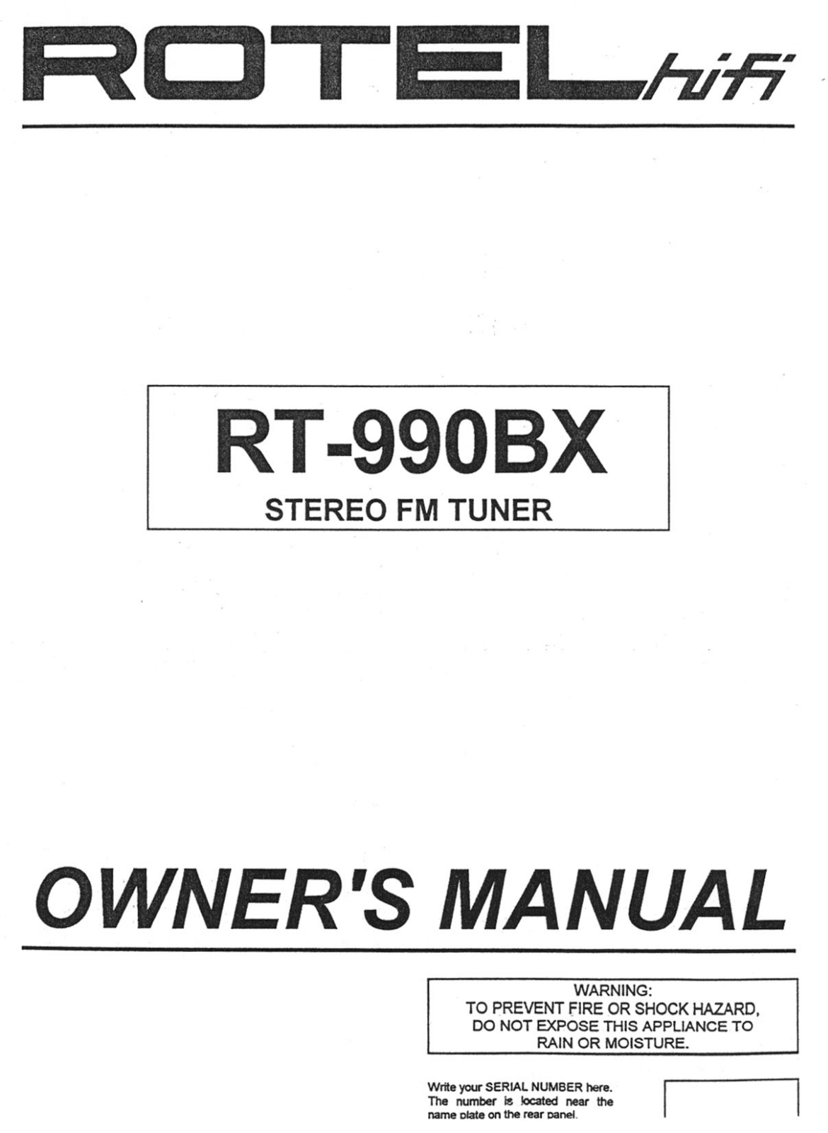 Rotel RT-990BX User Manual