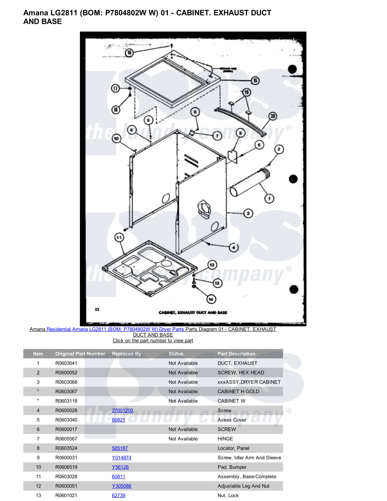 Amana LG2811 Parts Diagram