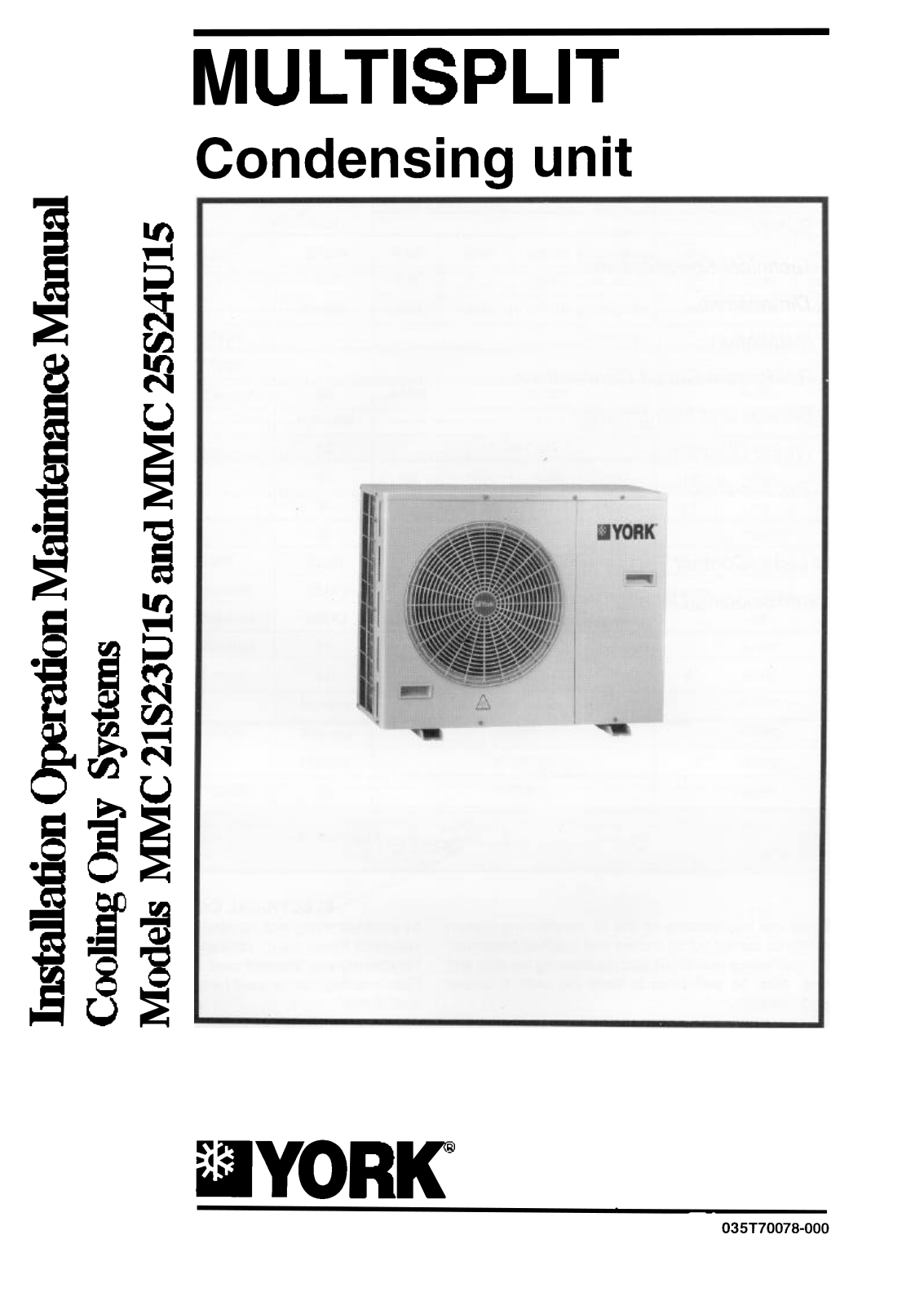 York MMC 21S23U15, MMC 25S24U15 User Manual