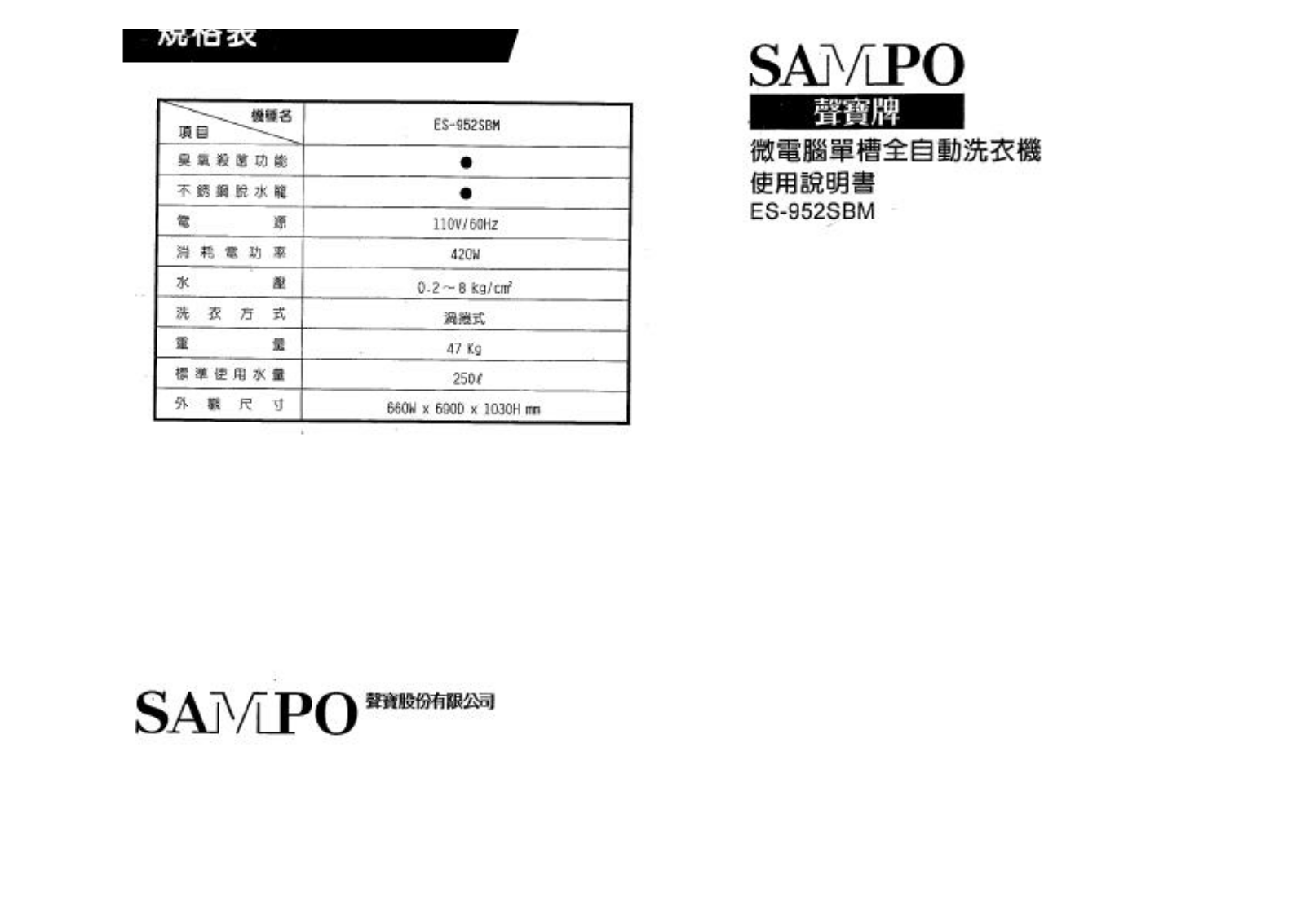 SAMPO ES-952SBM User Manual