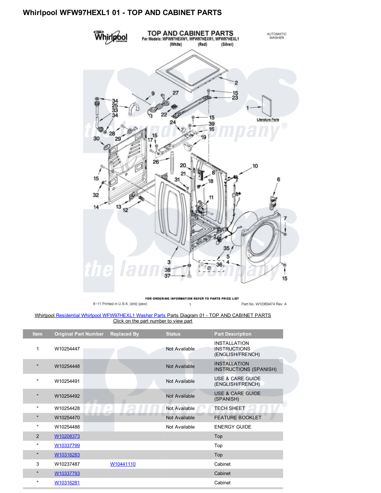 Whirlpool WFW97HEXL1 Parts Diagram