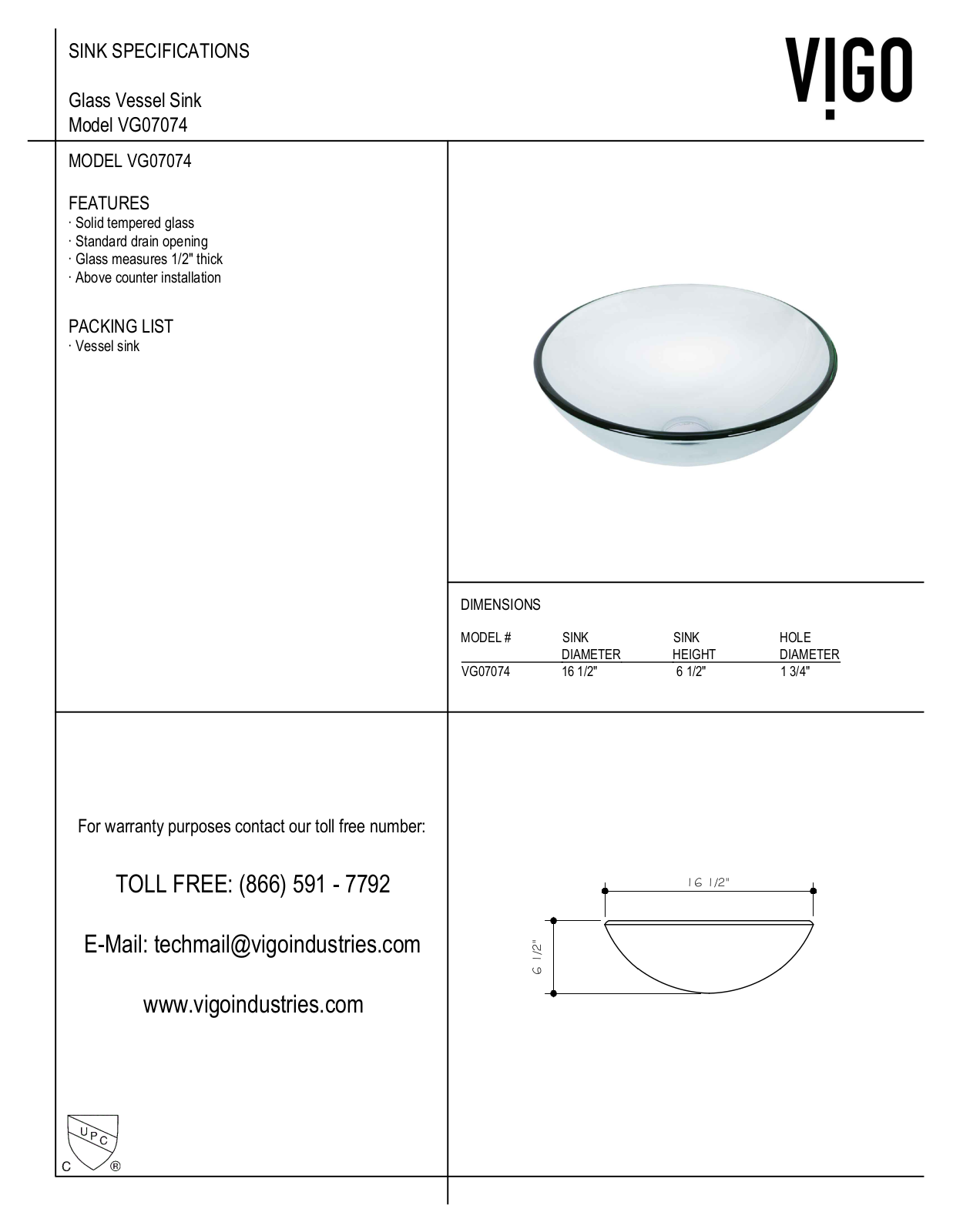 Vigo VGT891 Specifications