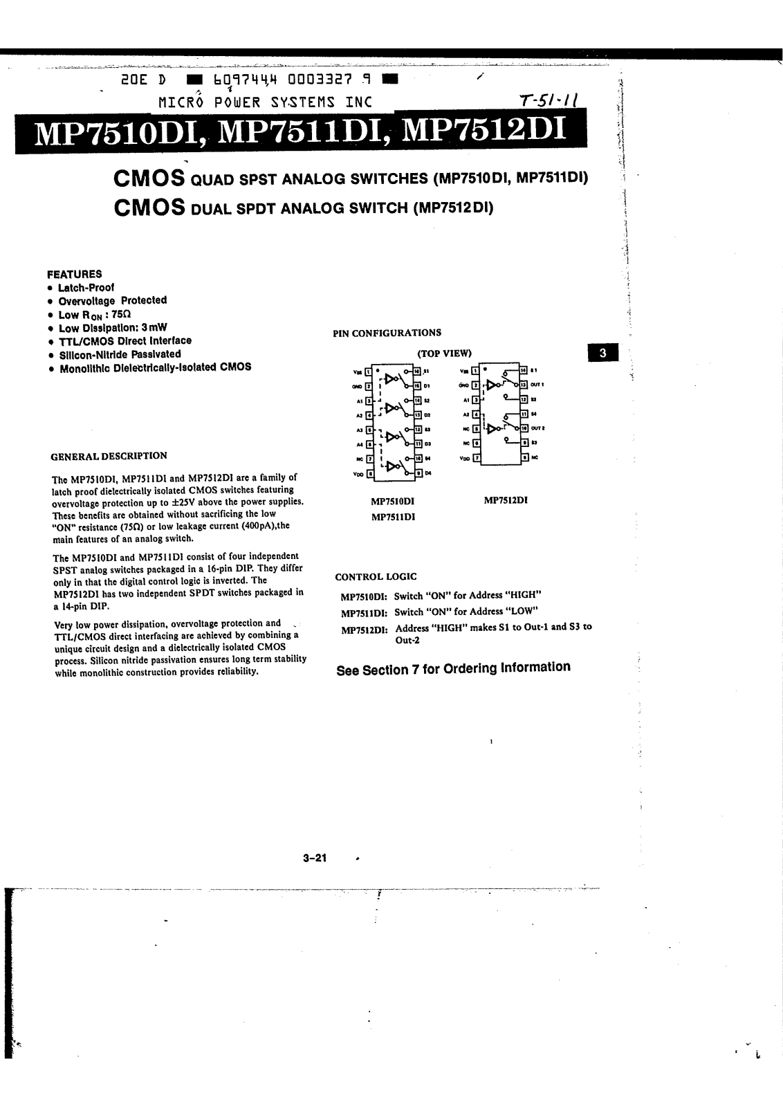 MPSI MP7512DIT, MP7511DIJ, MP7511DIK, MP7511DIS, MP7511DIT Datasheet