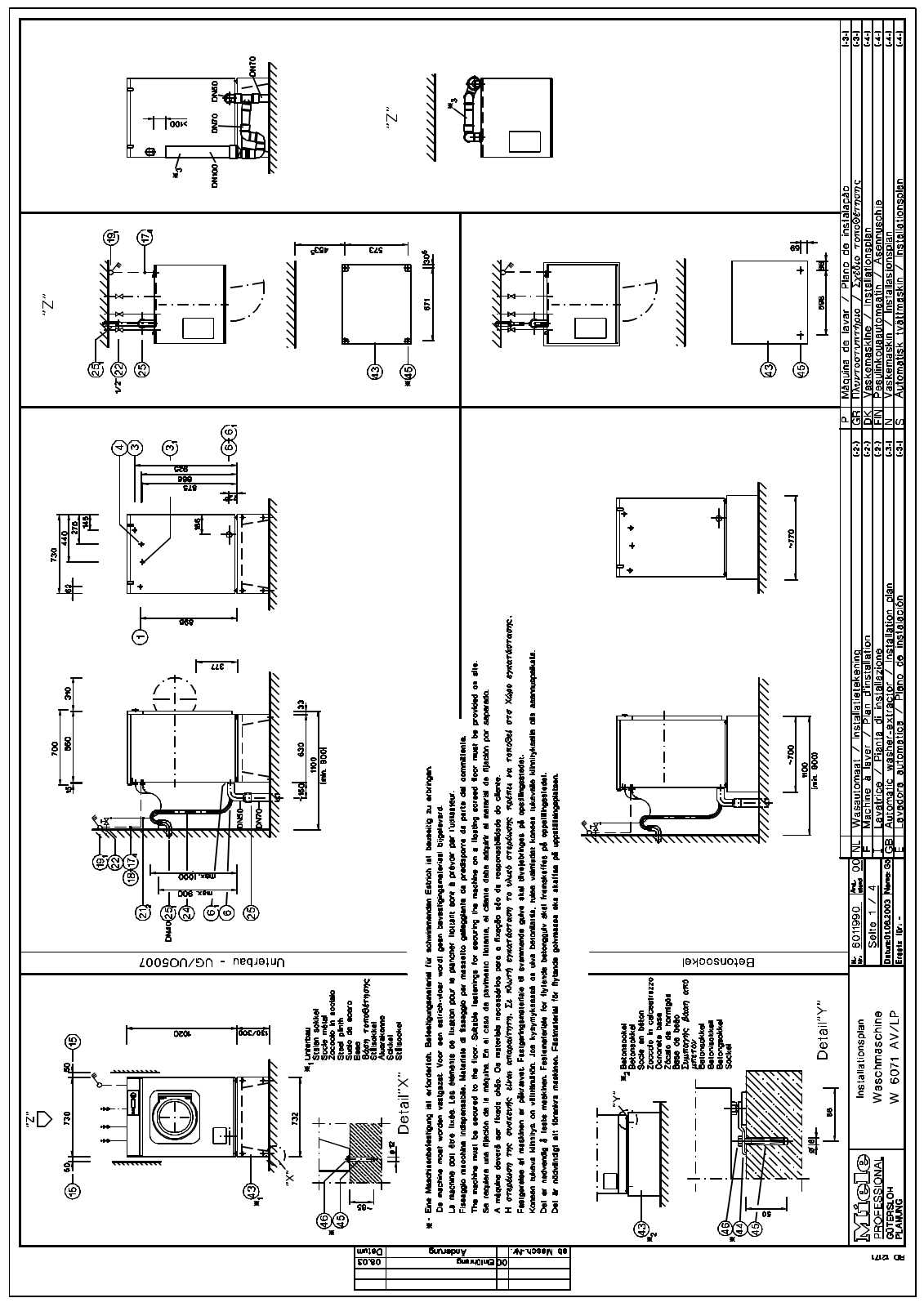 Miele W 6071 AV, W 6071 LP Installation form