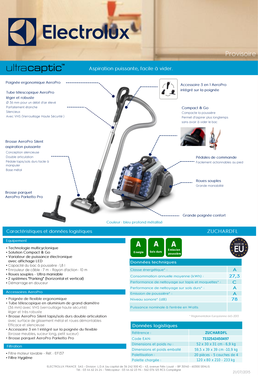 Electrolux ZUCHARDFL product sheet