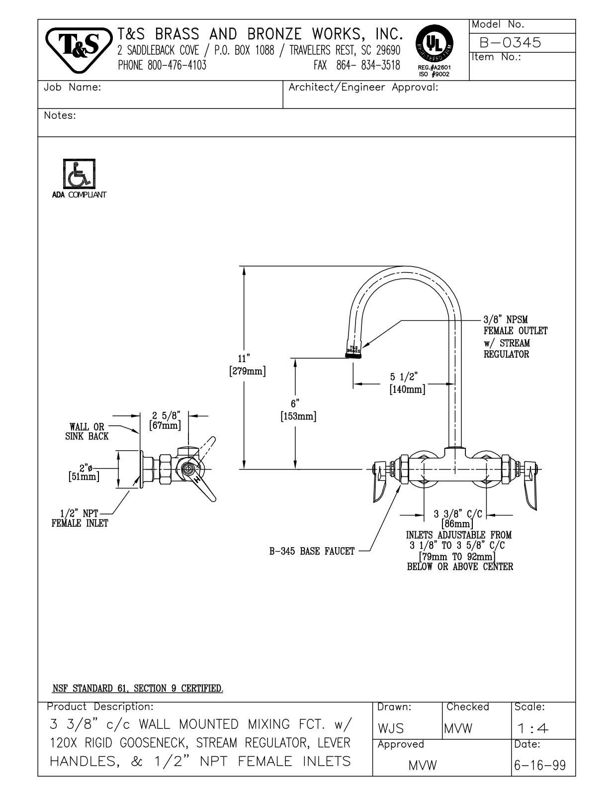 T & S Brass & Bronze Works B-0345 General Manual