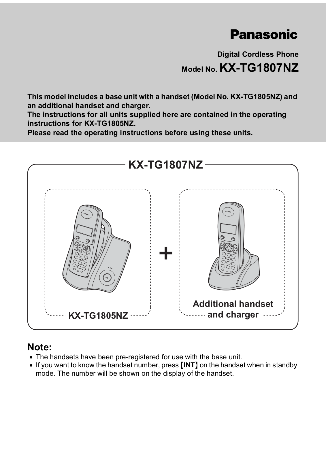 Panasonic KX-TG1807NZ User Manual