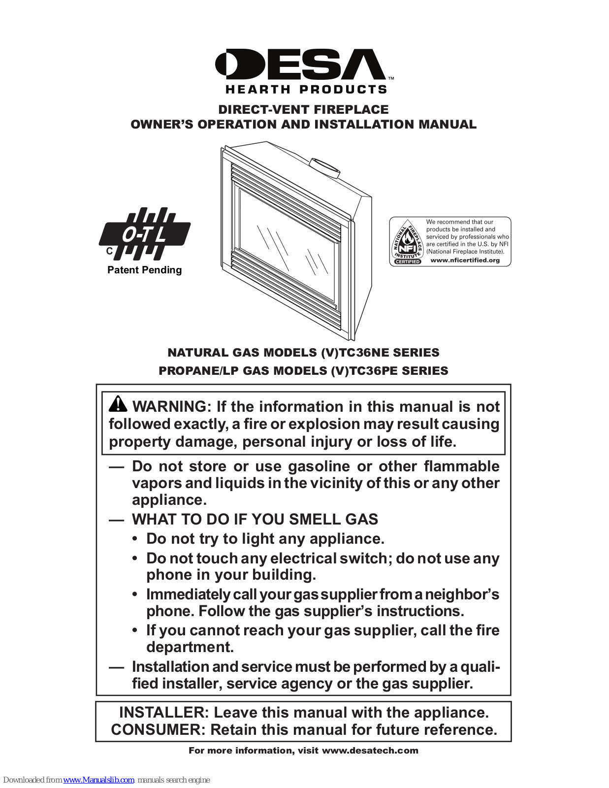 Desa TC36PE, (V)KV36NE Owner's Operation And Installation Manual