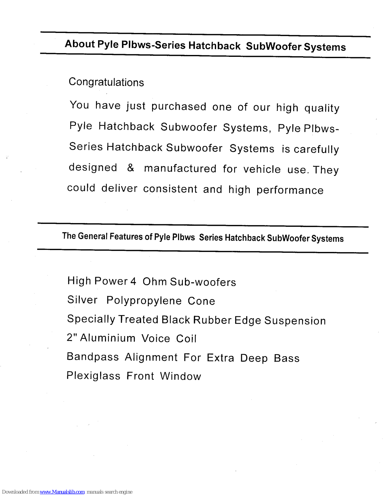 Pyle PLBWS Series Manual - ManualMachine.com