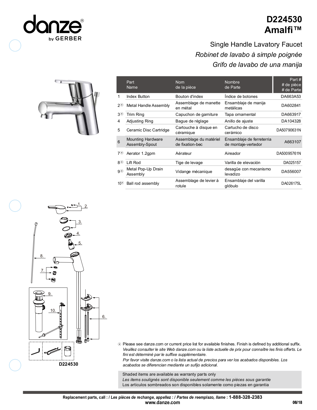 Gerber D224530BS, D224530BN, D224530 Part List