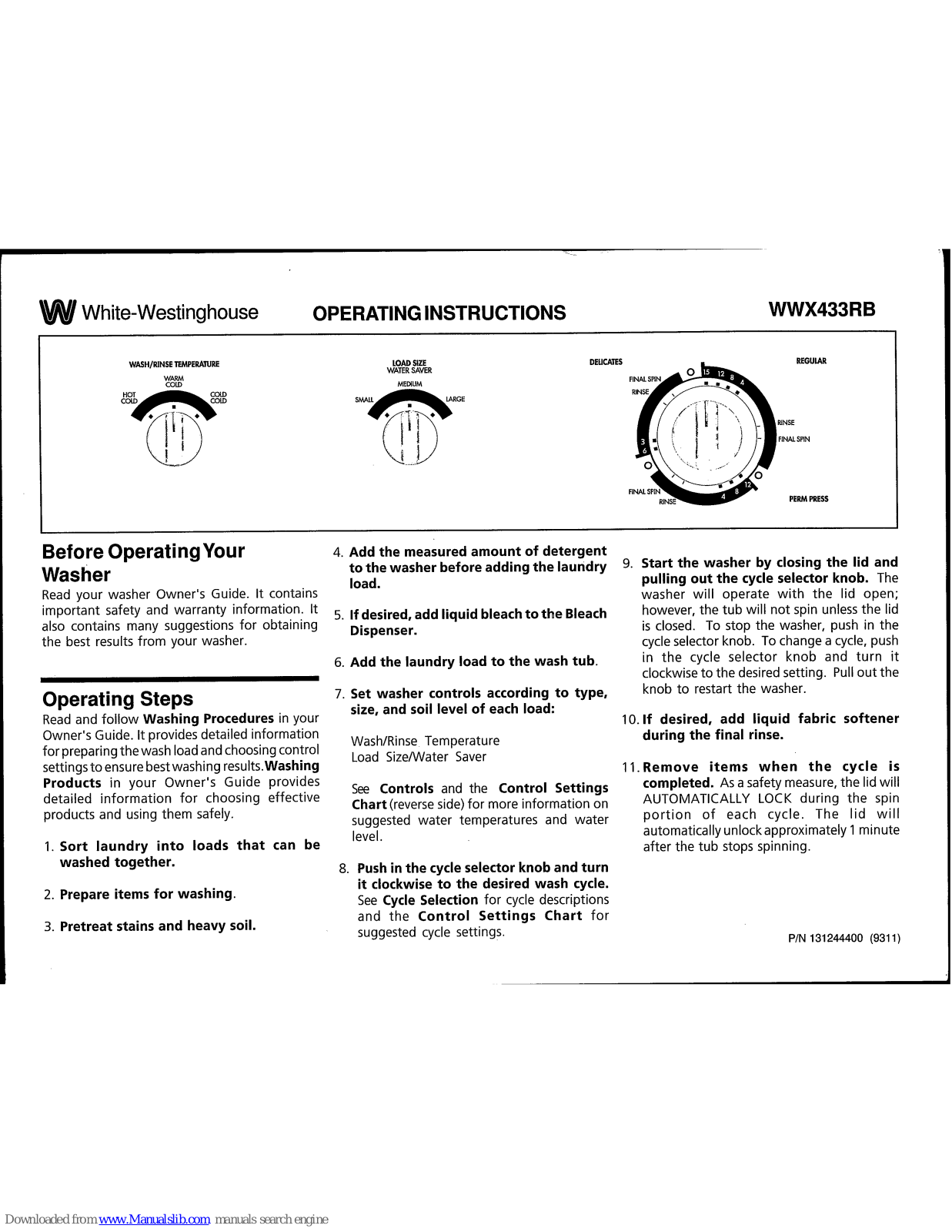 White-Westinghouse WWX433RB Operating Instructions Manual