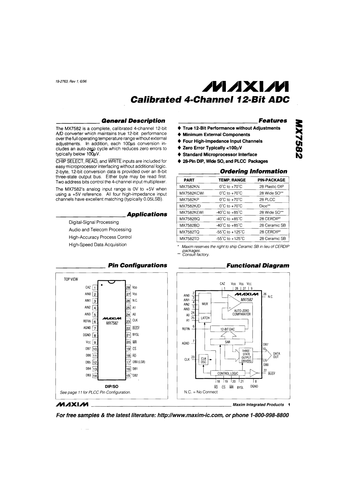 Maxim MX7582BD, MX7582BQ, MX7582KCWI, MX7582KEWI, MX7582KN Datasheet