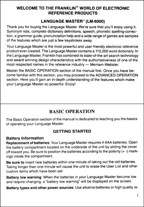 Franklin LM-6000 User Manual