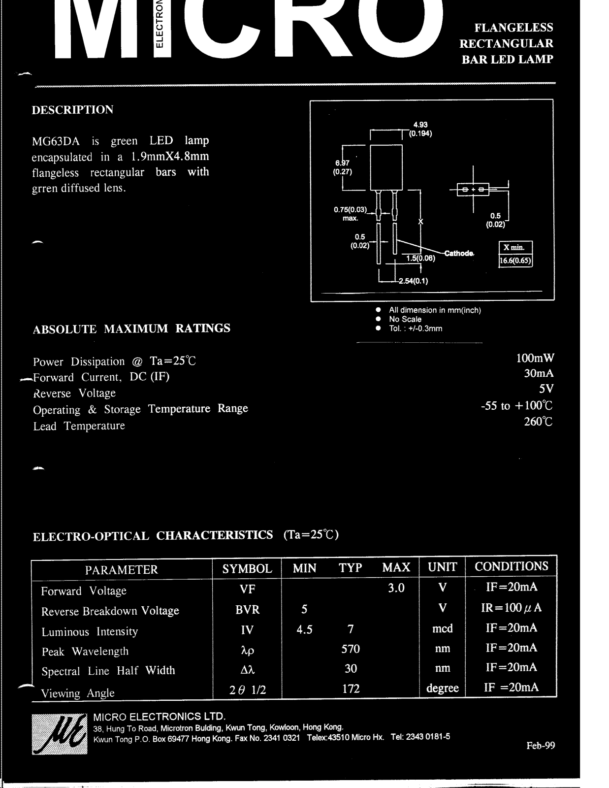 MICRO MG63DA Datasheet