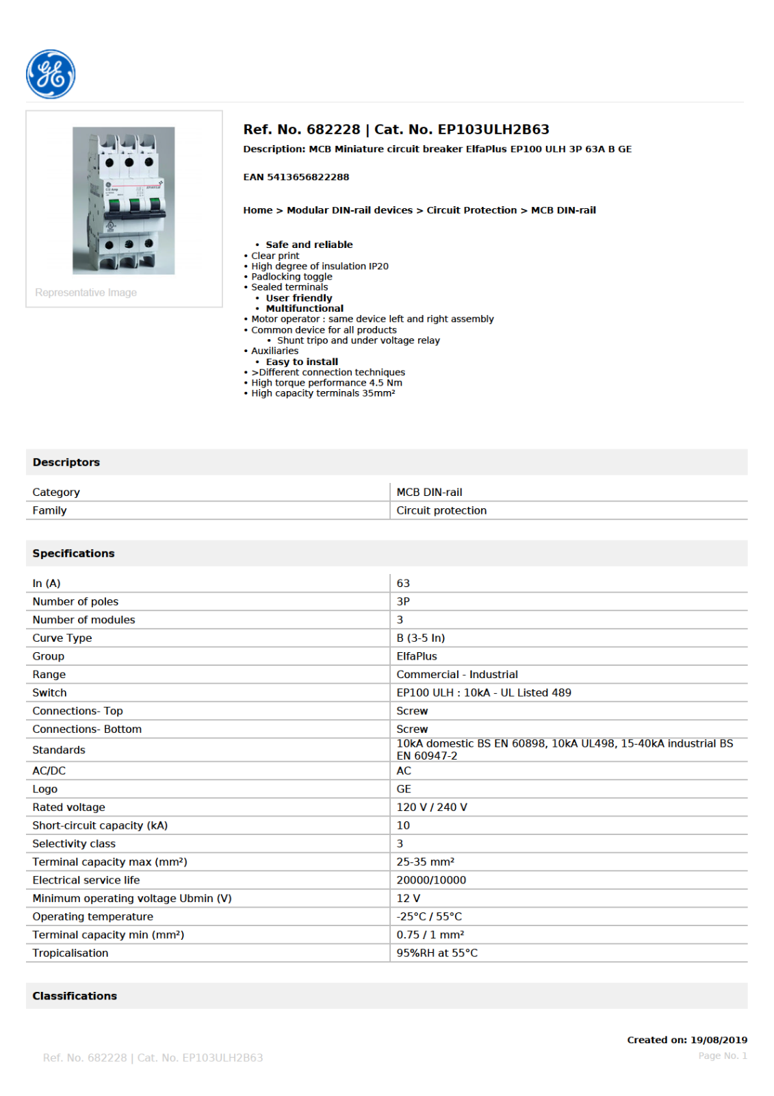 GE - General Electric EP103ULH2B63 Data Sheet