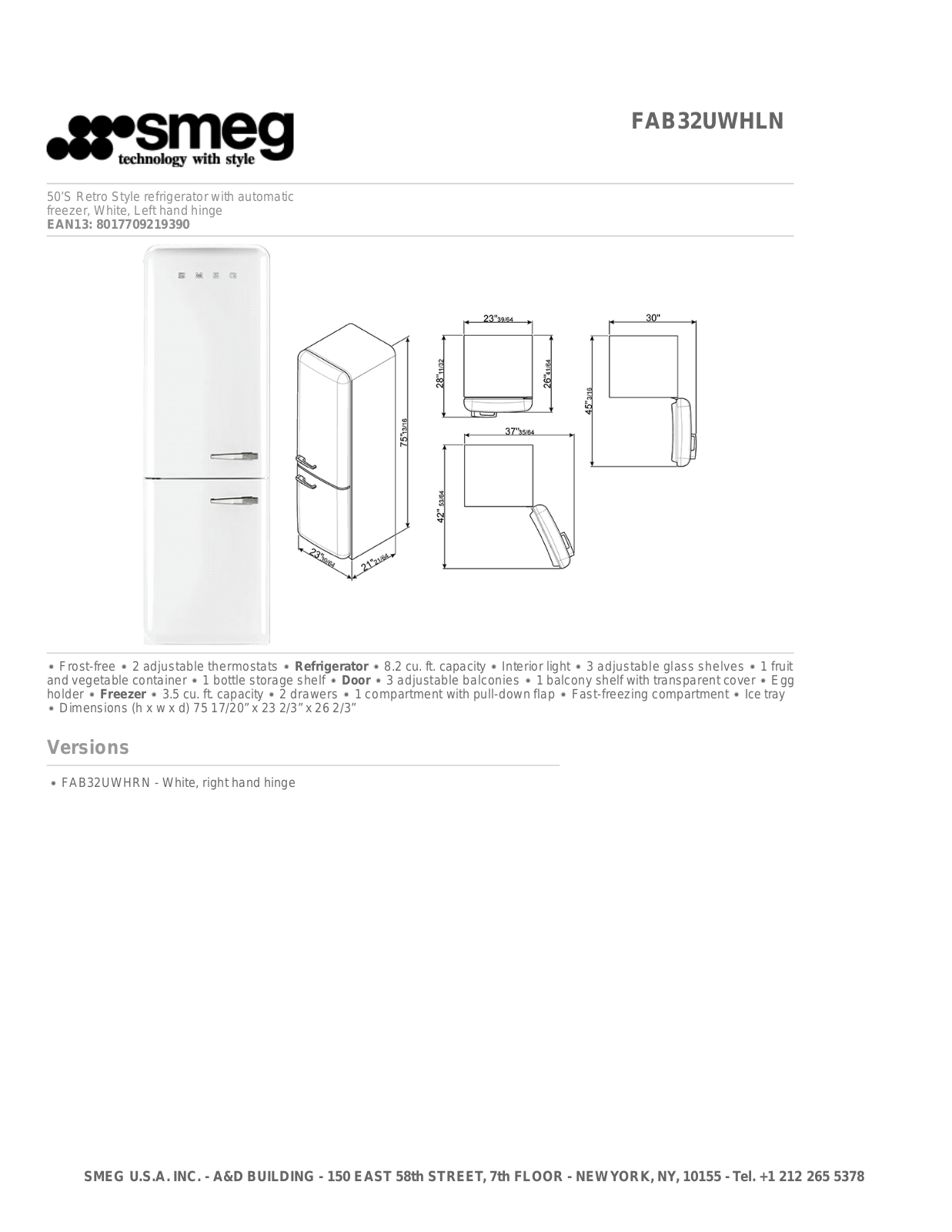 Smeg FAB32UWHLN User Manual