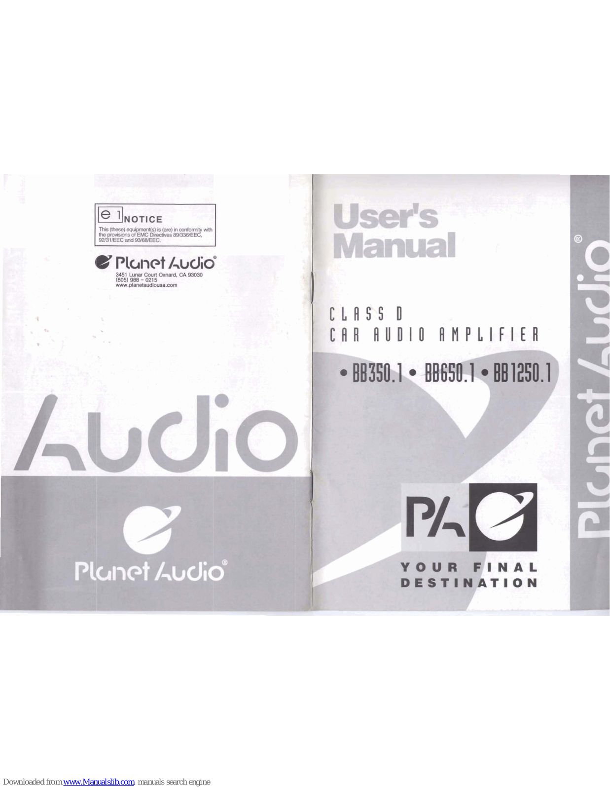 Planet Audio BB350.1, BB1250.1 User Manual - ManualMachine.com