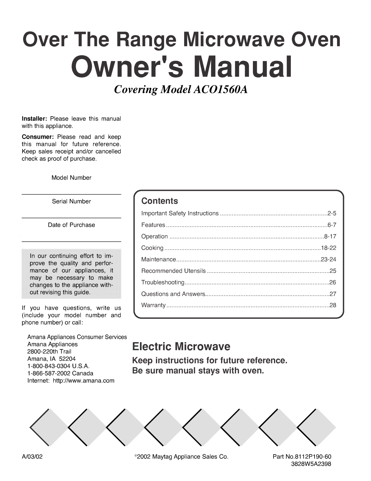 LG ACO1560AB, ACO1560AC, ACO1560AW, ACO1560AS User Manual