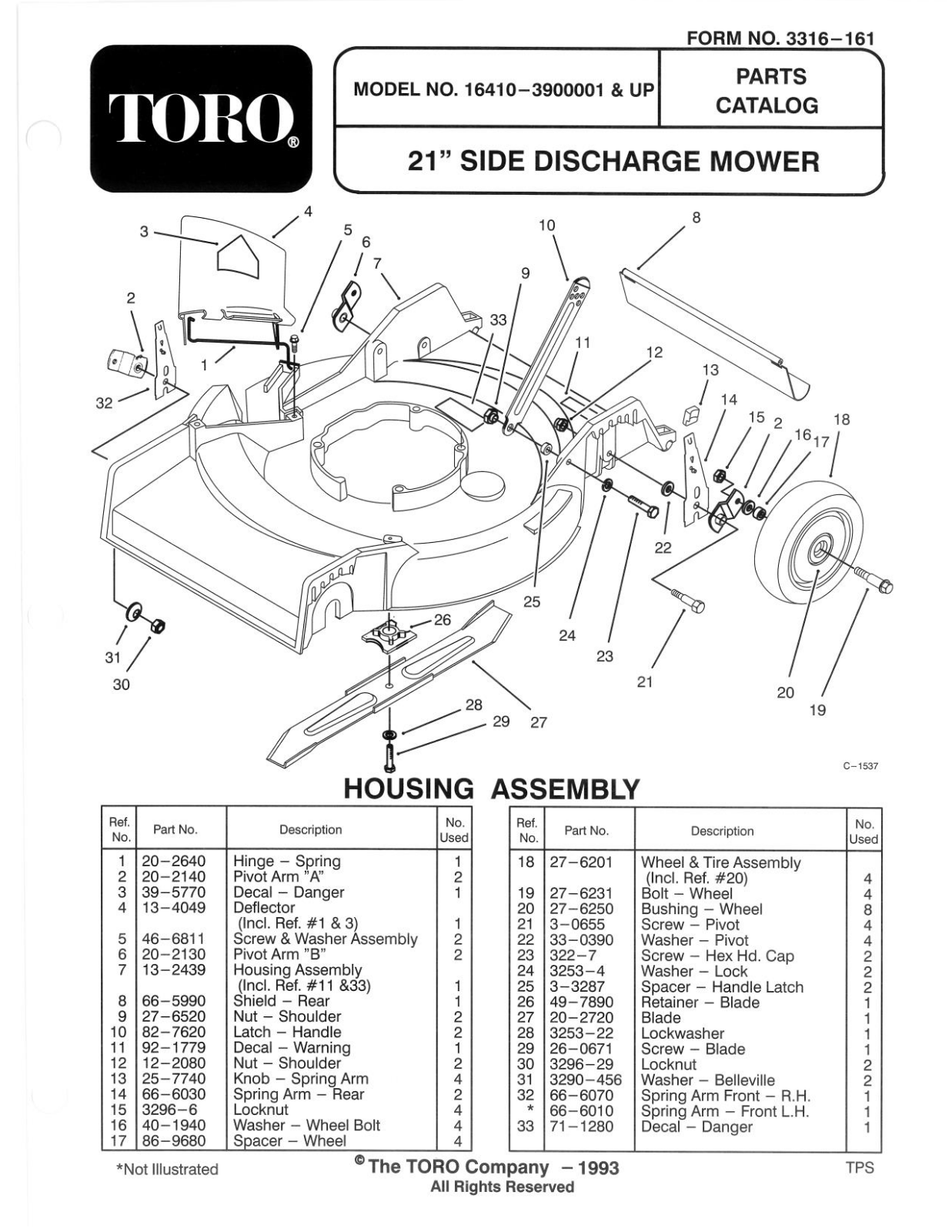 Toro 16410 Parts Catalogue