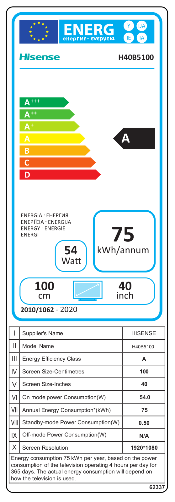 Hisense H40B5100 User Manual