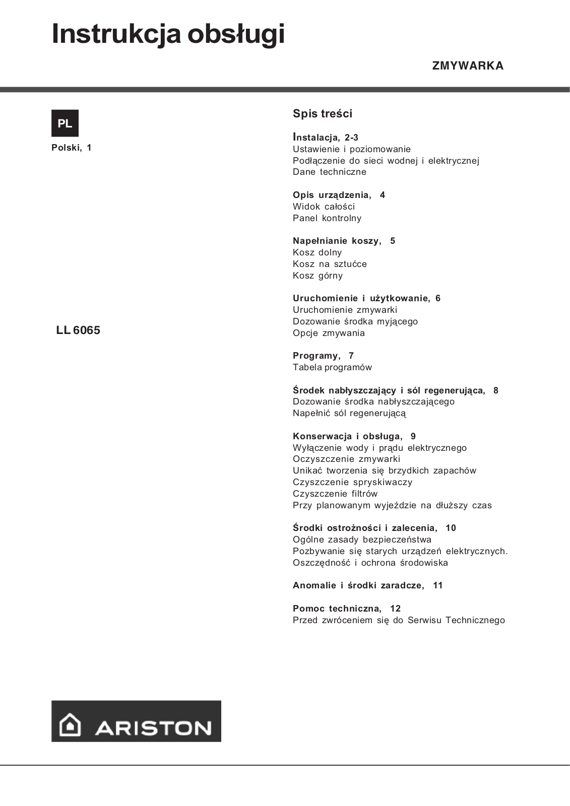 Hotpoint Ariston LL 6065 X EU, LL 6065 EU User Manual